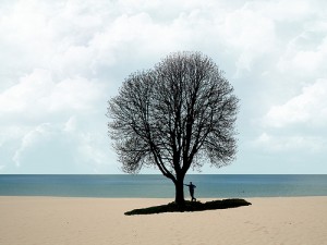 man standing under tree