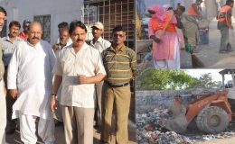 کراچی : تاج کالونی کورنگی ٹاؤن میں صفائی ستھرائی کچرے اورملبے کی منتقلی کی گئی