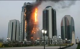 چیچنیا : زیر تعمیر 40 منزلہ عمارت میں لگی آگ پر قابو پالیا گیا