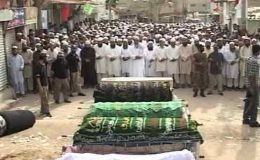 کراچی : مومن آباد دھماکے کے شہدا کی نماز جنازہ ادا، اے این پی کا یوم سوگ