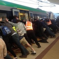 Passengers started pushing the train in Australia.