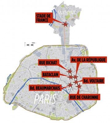 Map Paris Attacks 